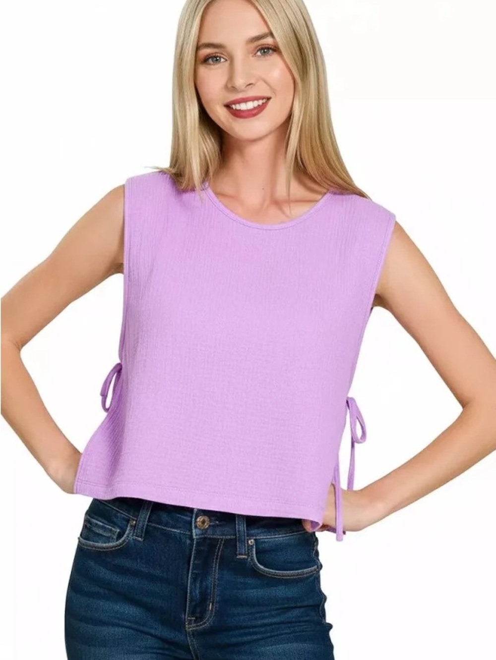 Zenana Double Gauze Side Tie Sleeveless Top